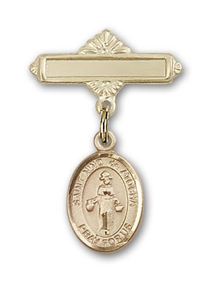 Pin Badge with St. Nino de Atocha Charm and Polished Engravable Badge Pin - 14K Solid Gold