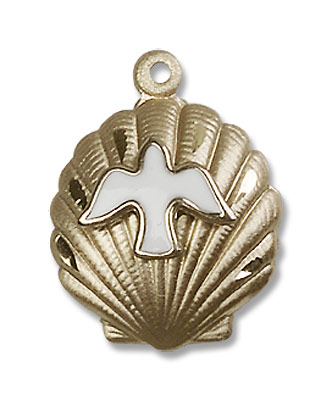 Shell with Holy Spirit Pendant - 14K Solid Gold