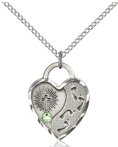 Heart Shaped Footprints Pendant with Birthstone Options - Peridot