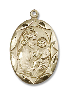 Scalloped Border St. Joseph Medal - 14K Solid Gold