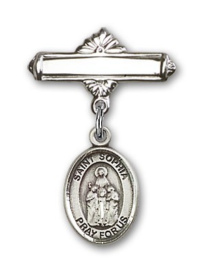 Pin Badge with St. Sophia Charm and Polished Engravable Badge Pin - Silver tone