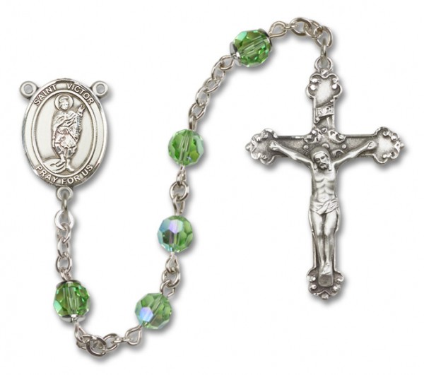 St. Victor of Marseilles Sterling Silver Heirloom Rosary Fancy Crucifix - Peridot