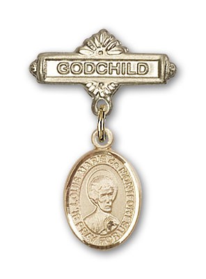 Pin Badge with St. Louis Marie de Montfort Charm and Godchild Badge Pin - Gold Tone