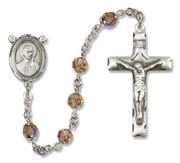 St. John Berchmans Sterling Silver Heirloom Rosary Squared Crucifix - Topaz