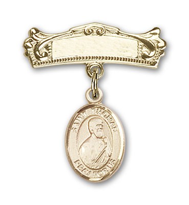 Pin Badge with St. Thomas the Apostle Charm and Arched Polished Engravable Badge Pin - Gold Tone