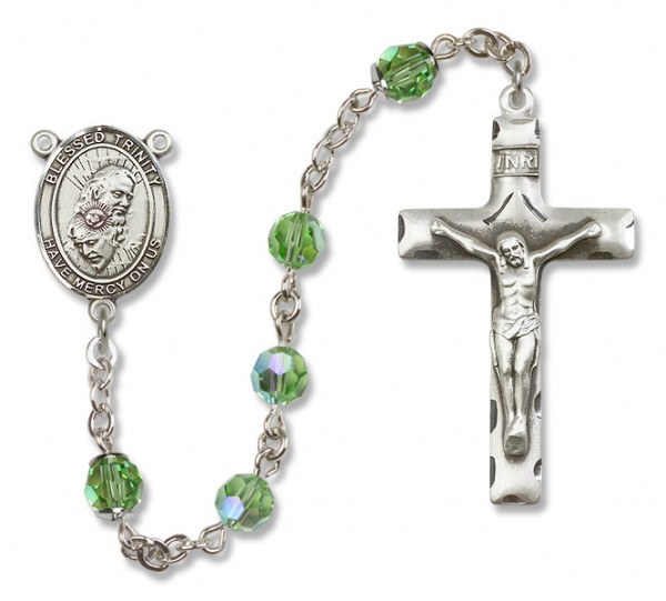 Blessed Trinity Sterling Silver Heirloom Rosary Squared Crucifix - Peridot