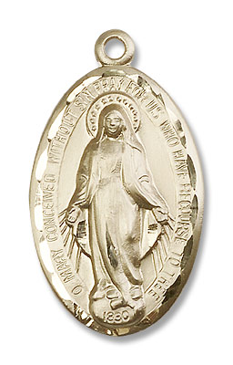 Men's High Relief Miraculous Medal Necklace - 14K Solid Gold