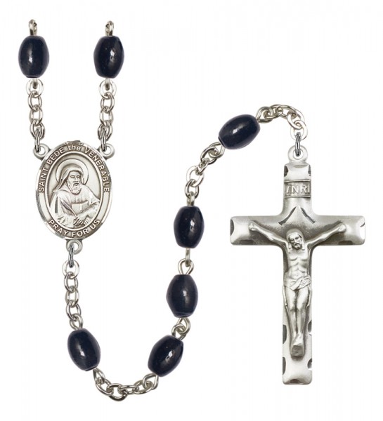 Men's St. Bede the Venerable Silver Plated Rosary - Black Oval