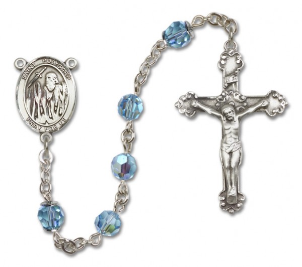 St. Polycarp of Smyrna Sterling Silver Heirloom Rosary Fancy Crucifix - Aqua