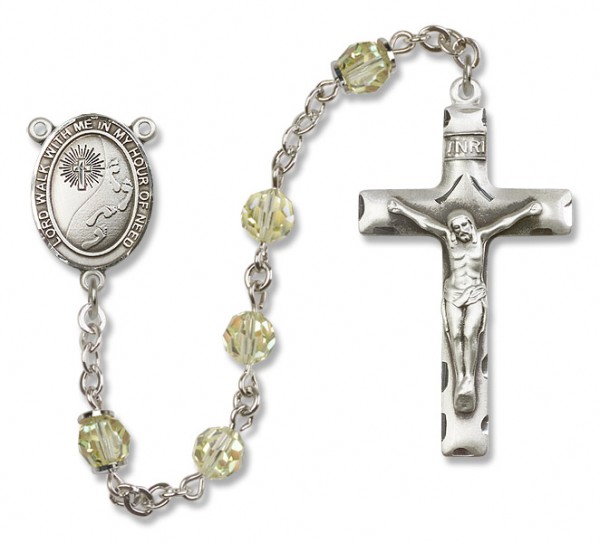 Footprints Cross Sterling Silver Heirloom Rosary Squared Crucifix - Zircon