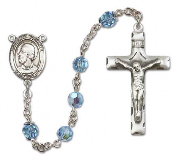 Pope Saint Eugene I Sterling Silver Heirloom Rosary Squared Crucifix - Aqua