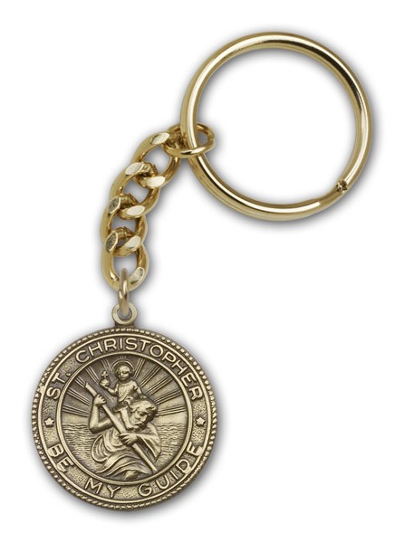 St. Christopher Keychain - Antique Gold