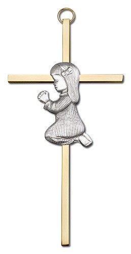 Praying Girl Cross  6&quot; - Two-Tone Gold