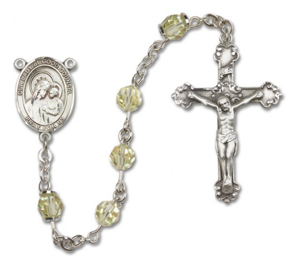 Our Lady of Good Counsel Sterling Silver Heirloom Rosary Fancy Crucifix - Zircon