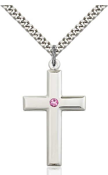 Large Plain Cross Pendant with Birthstone Options - Rose