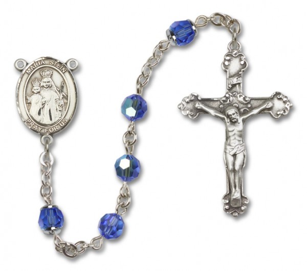 Maria Stein Sterling Silver Heirloom Rosary Squared Crucifix - Sapphire
