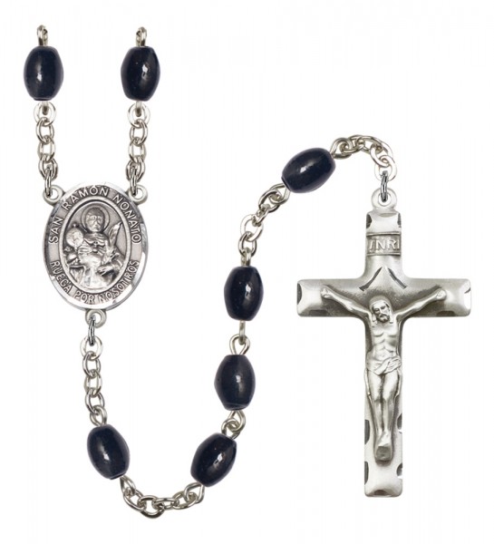 Men's San Raymon Nonato Silver Plated Rosary - Black Oval