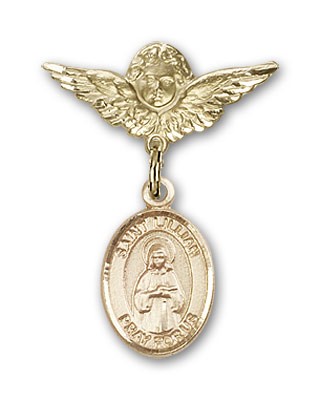 Pin Badge with St. Lillian Charm and Angel with Smaller Wings Badge Pin - Gold Tone