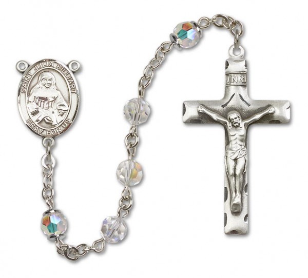 St. Julia Billiart Sterling Silver Heirloom Rosary Squared Crucifix - Crystal