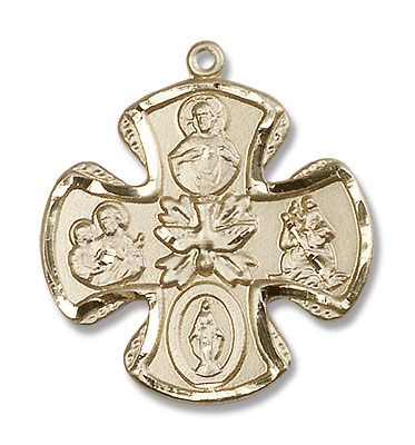 5-Way Pendant with Thick Edges and Descending Dove - 14K Solid Gold
