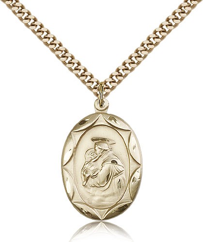 Men's Oval Scalloped Edge St. Anthony Medal - 14KT Gold Filled