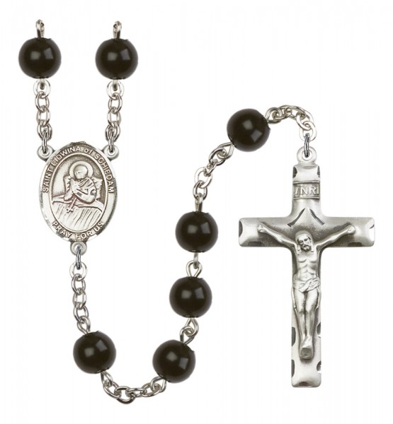 Men's St. Lidwina of Schiedam Silver Plated Rosary - Black