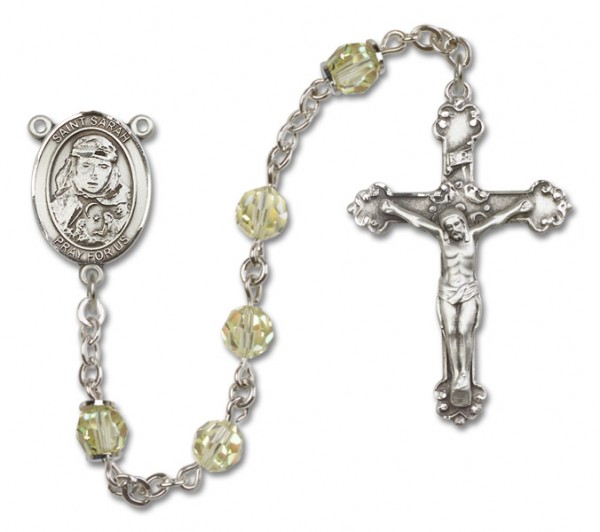 St. Sarah Sterling Silver Heirloom Rosary Fancy Crucifix - Zircon