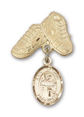 Pin Badge with St. Casimir of Poland Charm and Baby Boots Pin - 14K Solid Gold
