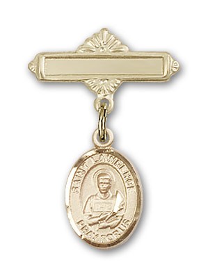 Pin Badge with St. Lawrence Charm and Polished Engravable Badge Pin - Gold Tone