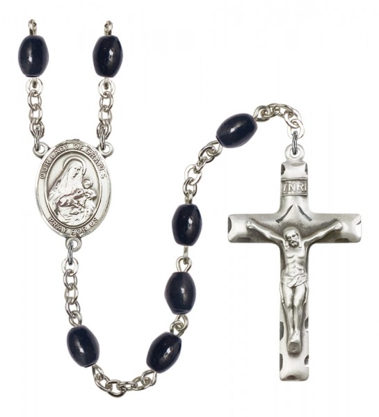 Men's Our Lady of Grapes Silver Plated Rosary - Black Oval