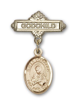 Pin Badge with Mater Dolorosa Charm and Godchild Badge Pin - Gold Tone