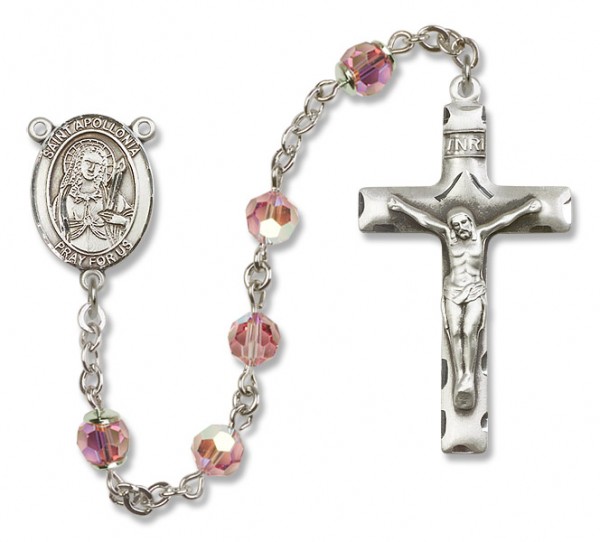 St. Apollonia Sterling Silver Heirloom Rosary Squared Crucifix - Light Rose