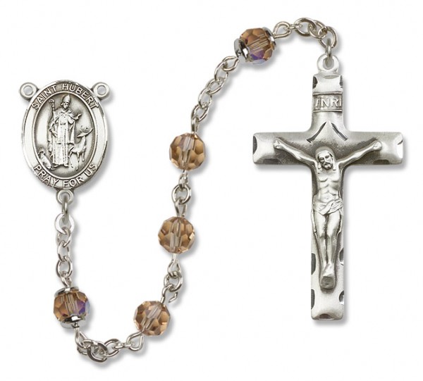 St. Hubert of Liege Sterling Silver Heirloom Rosary Squared Crucifix - Topaz