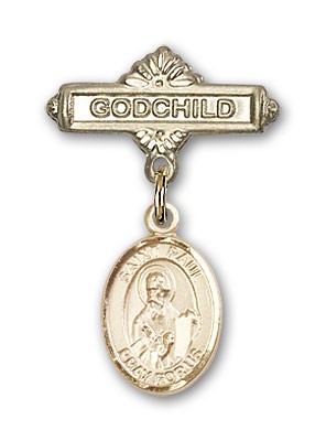 Pin Badge with St. Paul the Apostle Charm and Godchild Badge Pin - 14K Solid Gold