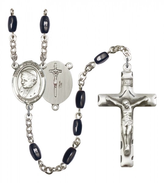 Men's Pope Emeritace  Benedict XVI Silver Plated Rosary - Black | Silver