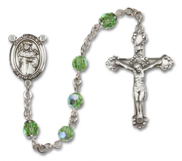 St. Casimir of Poland Sterling Silver Heirloom Rosary Fancy Crucifix - Peridot