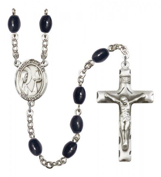 Men's Our Lady Star of the Sea Silver Plated Rosary - Black Oval
