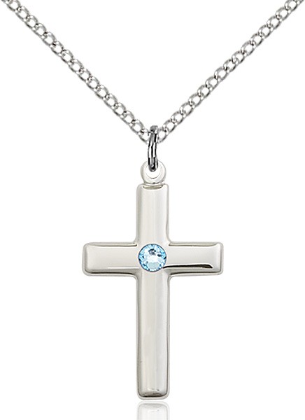 Youth Simple Cross Pendant with Birthstone Options - Aqua