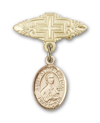 Pin Badge with St. Gemma Galgani Charm and Badge Pin with Cross - 14K Solid Gold