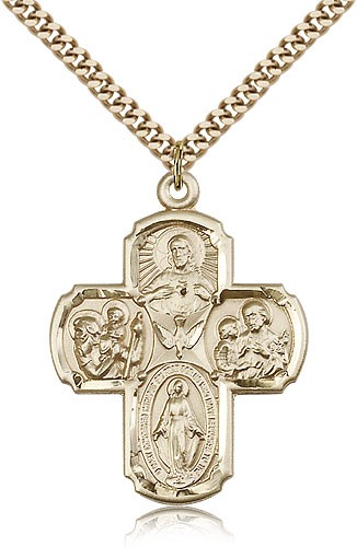 Men's Large Classic Five-Way Medal with Dove Center - 14KT Gold Filled