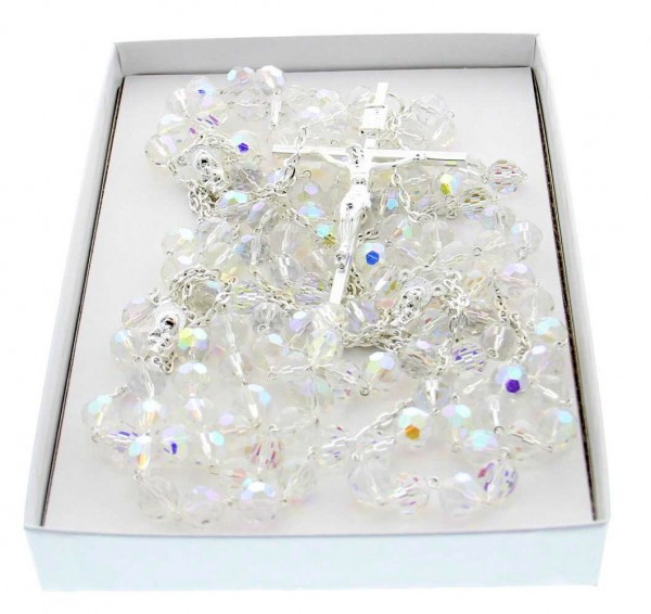 Crystal Lasso Wedding Rosary with Silver-tone Accents - Without Deluxe Box