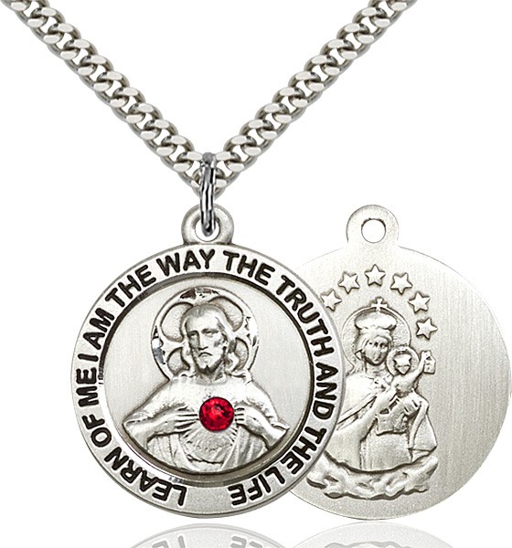 Round Scapular Pendant with Mt. Carmel Birthstone Option - Sterling Silver