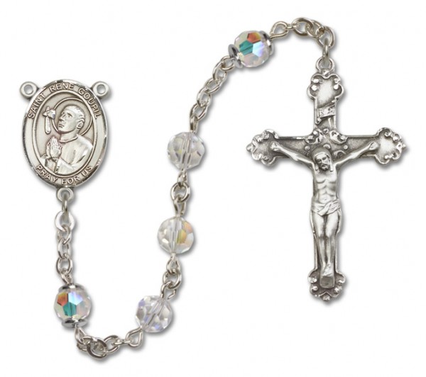 St. Rene Goupil Sterling Silver Heirloom Rosary Fancy Crucifix - Crystal
