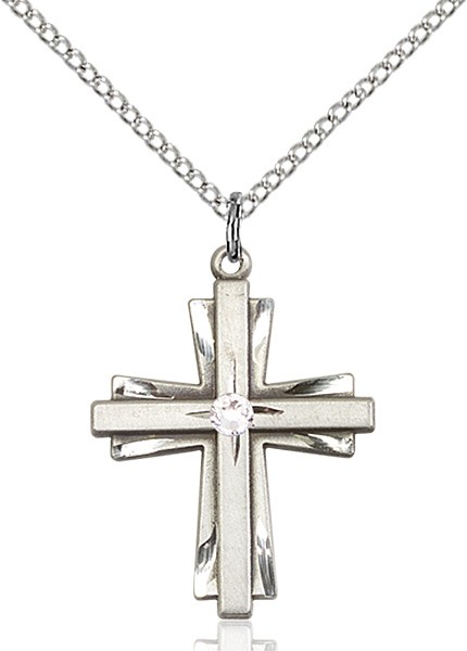 Women's Cross on Cross Pendant with Birthstone Options - Crystal