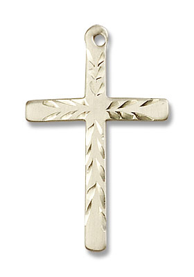 Women's Contemporary Etched Cross Necklace - 14K Solid Gold