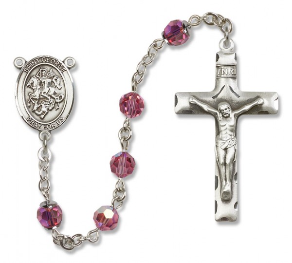 St. George Sterling Silver Heirloom Rosary Squared Crucifix - Rose