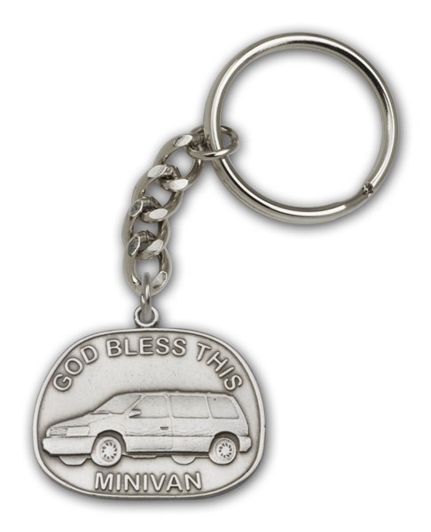 God Bless This Mini-Van Keychain - Antique Silver