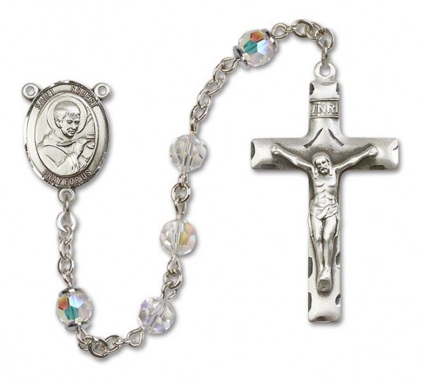 St. Robert Bellarmine Sterling Silver Heirloom Rosary Squared Crucifix - Crystal