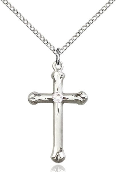Teardrop Edge Cross Pendant with Birthstone Options - Crystal