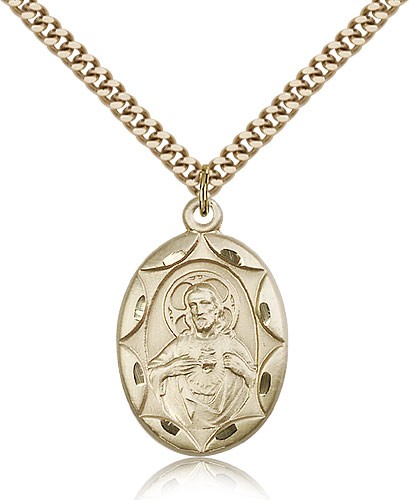 Etched Scalloped Edge Scapular Medal - 14KT Gold Filled